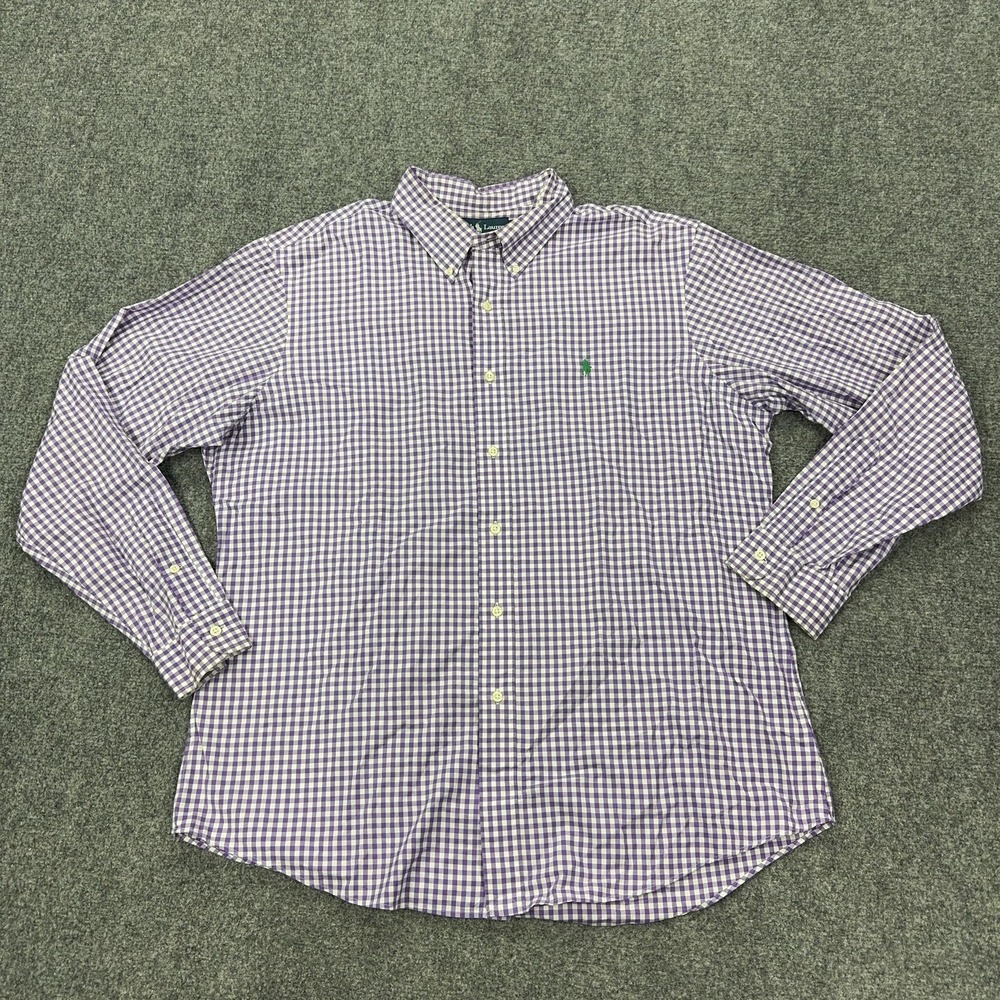 Vintage Ralph Lauren Shirt Mens XL Purple Check Cotton Long Sleeve Button Down